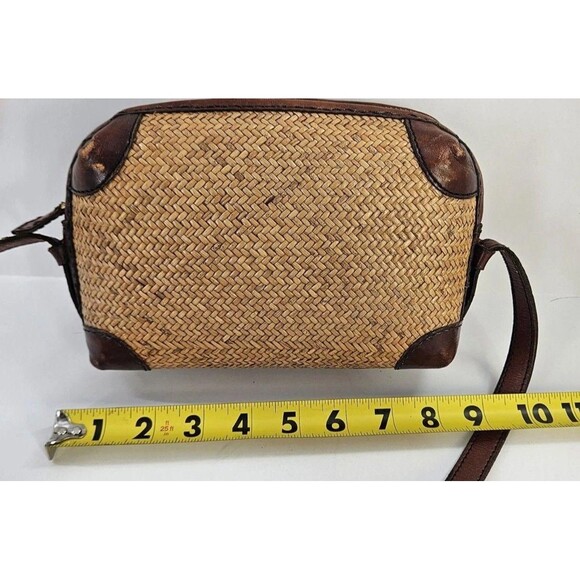 Vtg Talbots 90s Y2K Rattan Zip Crossbody Bag Purse Leather Adjustable Strap Tan - Picture 7 of 10